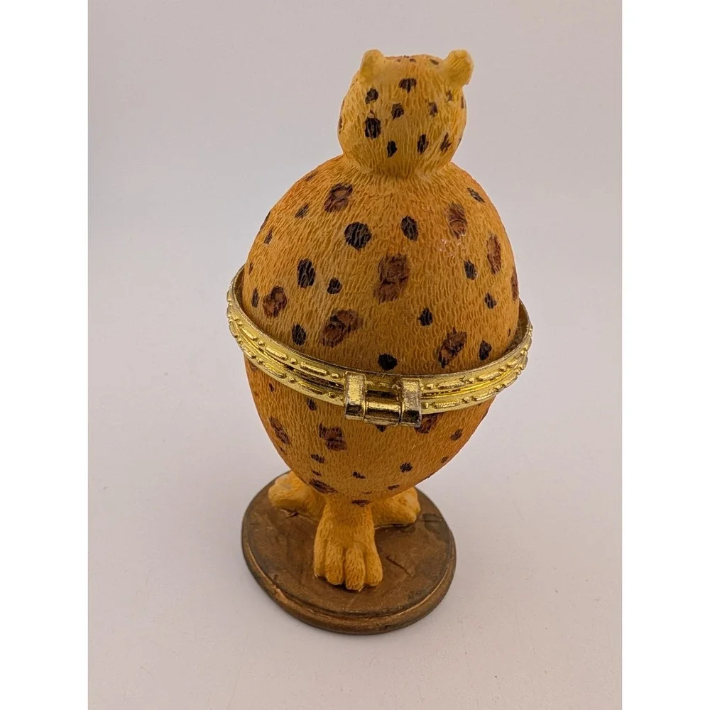 Vintage Cheetah Egg Shaped Trinket Box 4.5